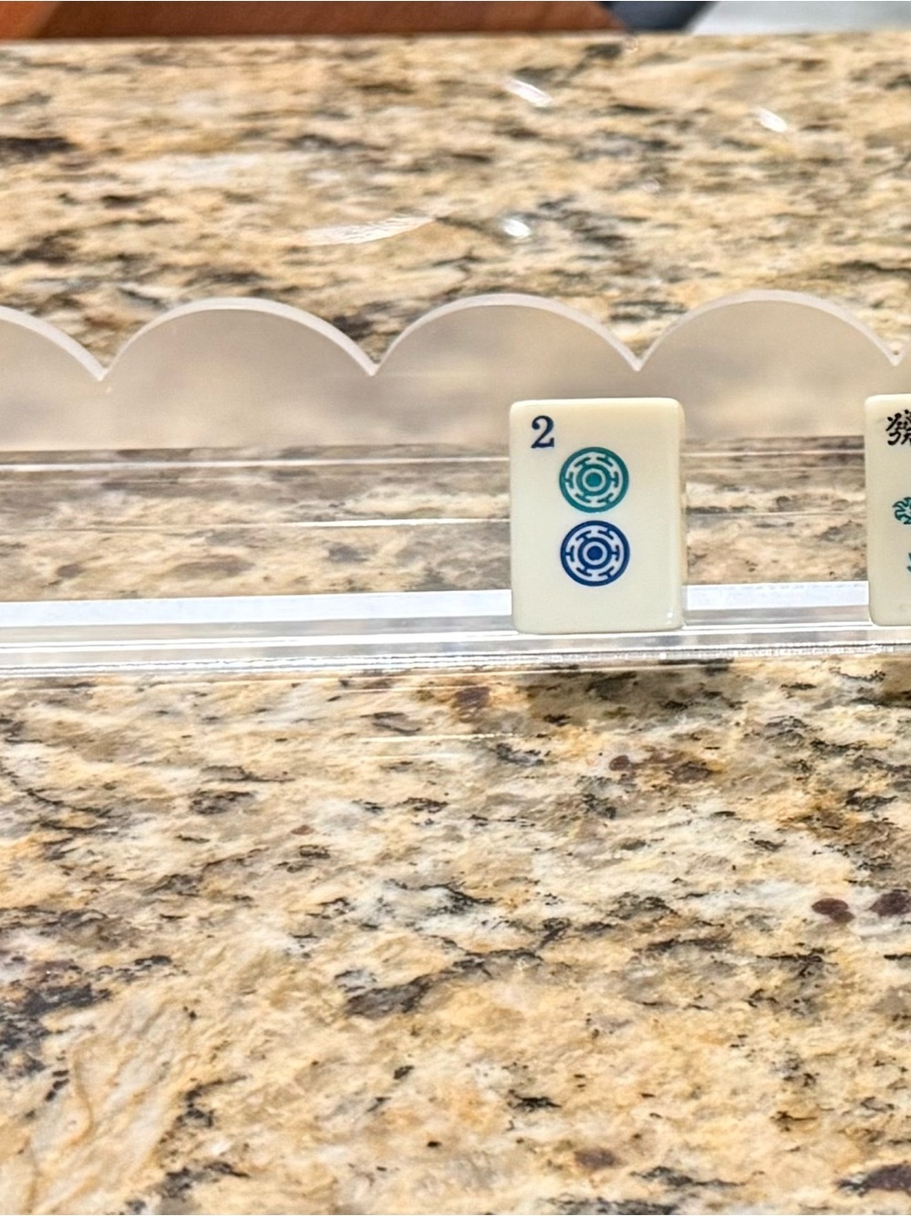 Ivory Mahjong Tile with Teal Dragon Accent - Decorative Accent Piece